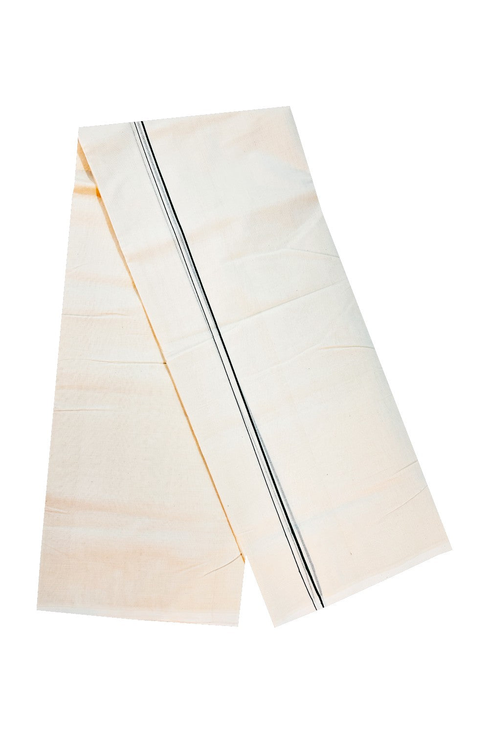 25% DISCOUNT! KaithariKada HANDLOOM Millpaav Balaramapuram - 100% PURE Cotton Off White Double (Unbleached) Mundu/Dhoti - 1cm Dark Green Erkkilkara - 87