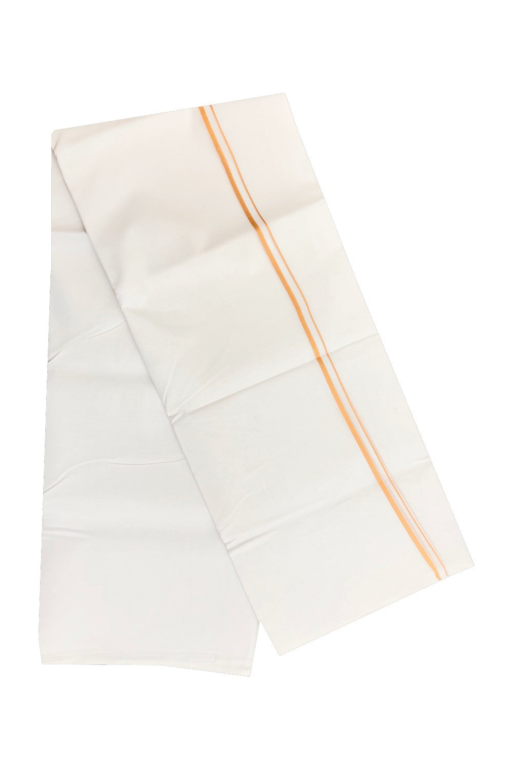 36% DISCOUNT! KaithariKada Balaramapuram 100% Cotton Ultra WHITE Double Mundu/Dhoti-100x100 1.7 cm Light Brown Yellow Kara- 11