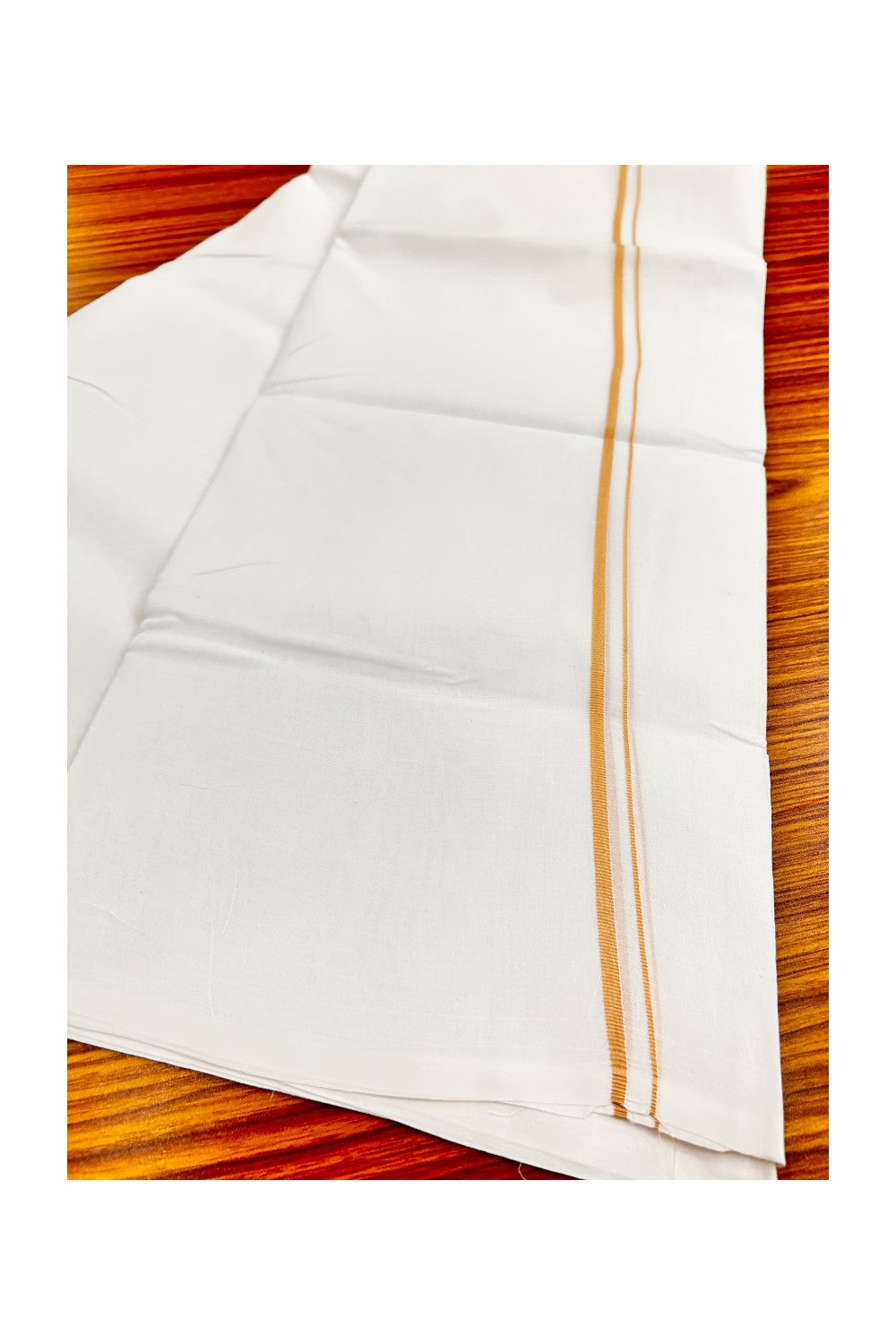 36% DISCOUNT! KaithariKada Balaramapuram 100% Cotton Ultra WHITE Double Mundu/Dhoti-100x100 1.7 cm Light Brown Yellow Kara- 11