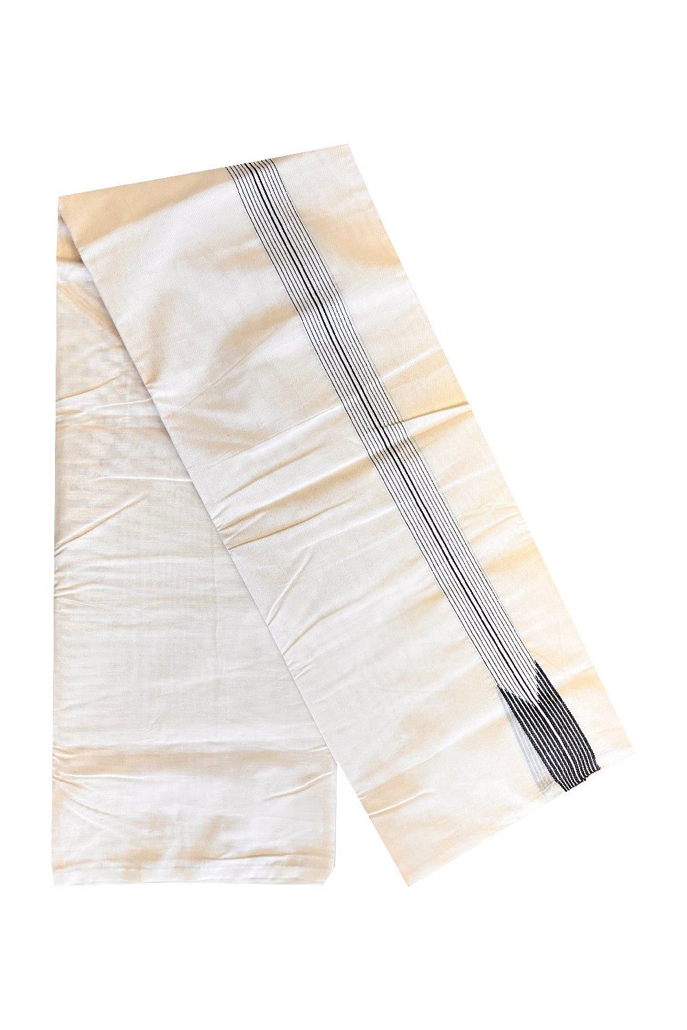 17% OFFER! KaithariKada Balaramapuram 100% Cotton Double OFF WHITE - (Unbleached) Mundu/Dhoti - 100x100 12 Line Chutty Black & White - 1
