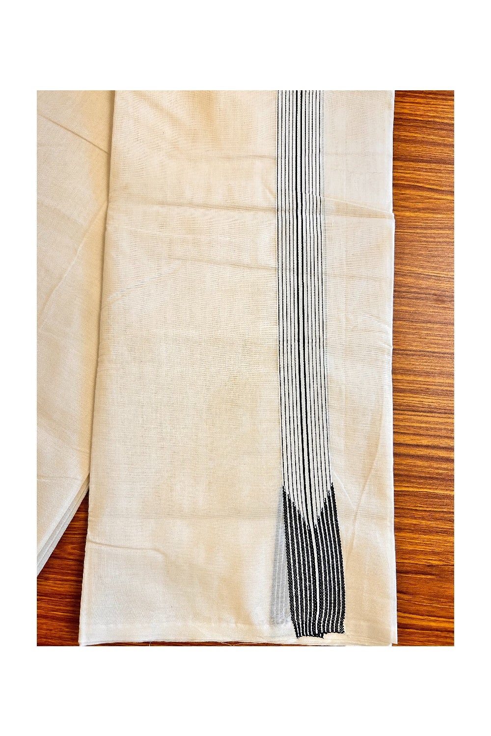 17% OFFER! KaithariKada Balaramapuram 100% Cotton Double OFF WHITE - (Unbleached) Mundu/Dhoti - 100x100 12 Line Chutty Black & White - 1
