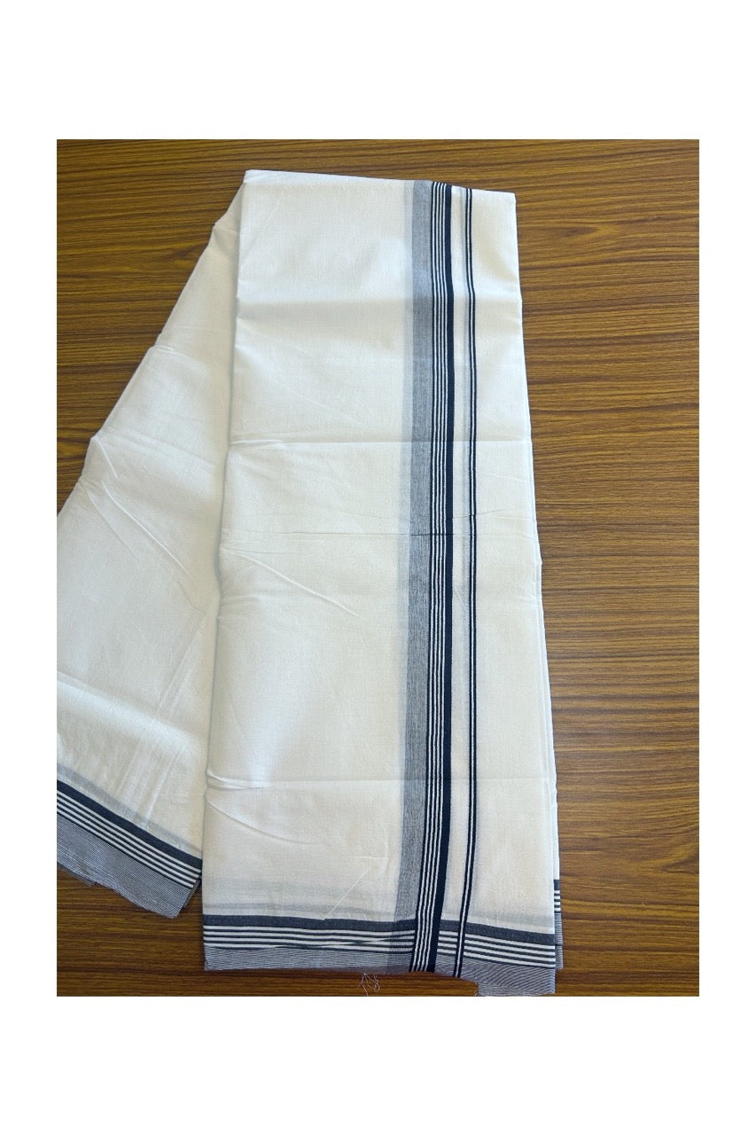 MERCERISED Cotton by KaithariKada ORIGINALS! 32% Discount!! 100% Mercerised Cotton ULTRA PURE WHITE THREAD Double Mundu / Dhoti - 100s thread - 2 inch Black Striped & Shaded kara - 3KK9999YAR