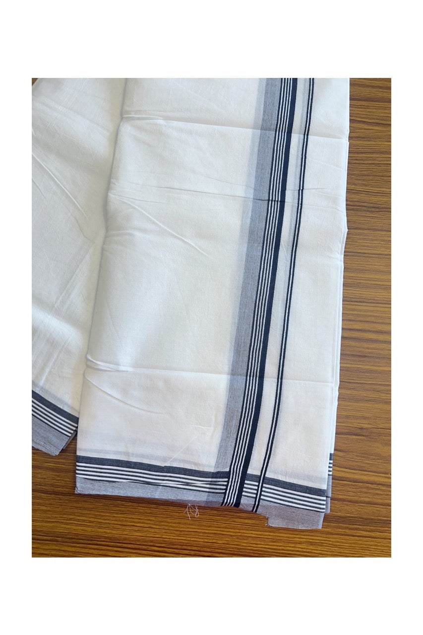 MERCERISED Cotton by KaithariKada ORIGINALS! 32% Discount!! 100% Mercerised Cotton ULTRA PURE WHITE THREAD Double Mundu / Dhoti - 100s thread - 2 inch Black Striped & Shaded kara - 3KK9999YAR