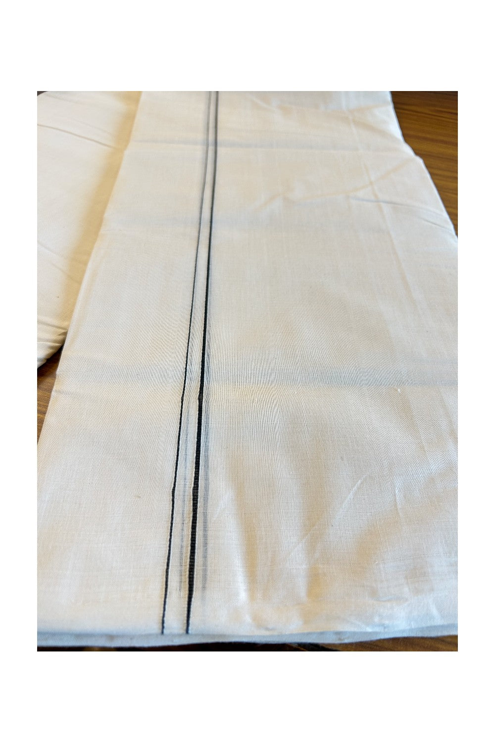 25% DISCOUNT! KaithariKada HANDLOOM Millpaav Balaramapuram - 100% PURE Cotton Off White (Unbleached) Double Mundu/Dhoti - 1cm Black Kara-181