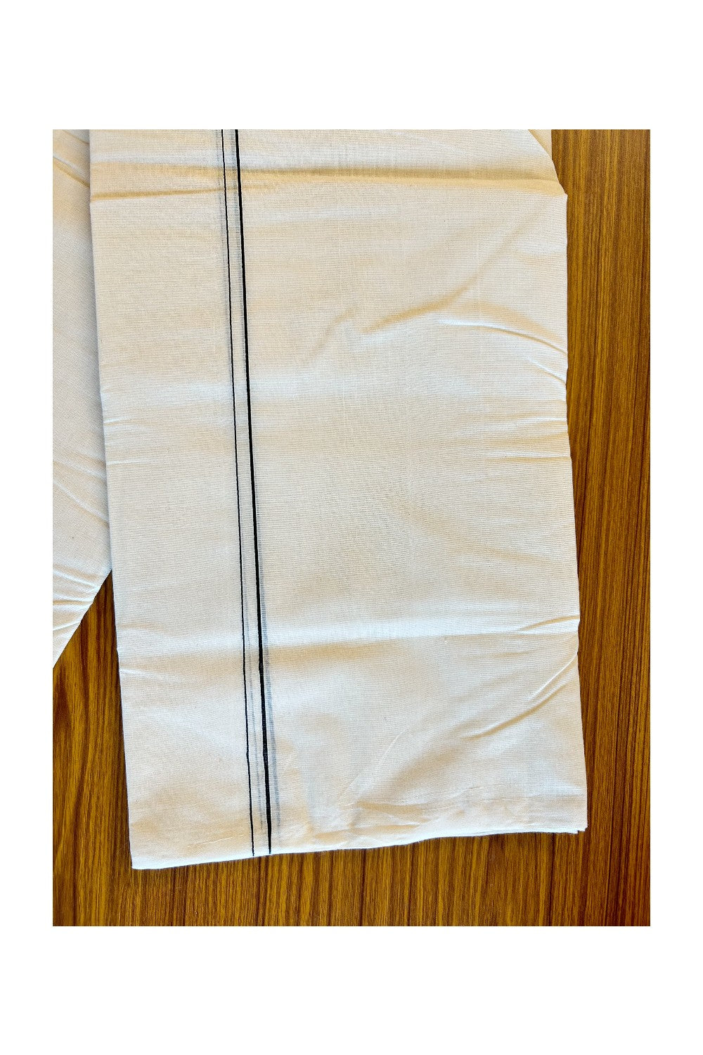 25% DISCOUNT! KaithariKada HANDLOOM Millpaav Balaramapuram - 100% PURE Cotton Off White (Unbleached) Double Mundu/Dhoti - 1cm Black Kara-181