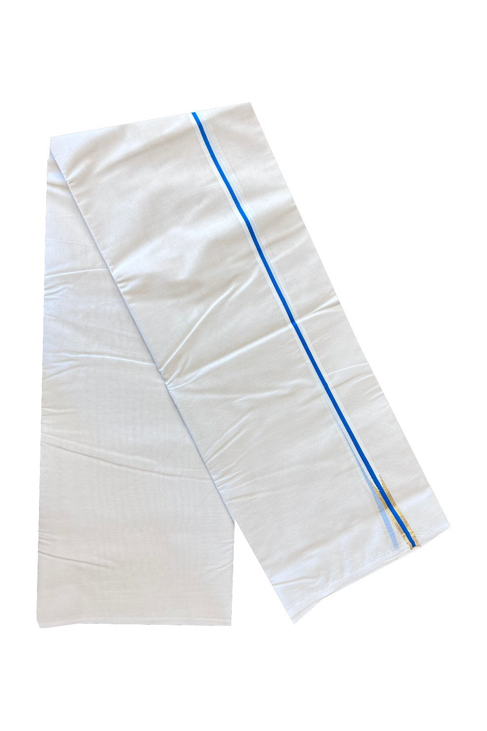 30% Discount New!! KaithariKada Balaramapuram 100% Cotton Double Off white - (Unbleached) - Mundu/Dhoti - 100x100 - 1.5cm Puliyilakkara Chutty Gold Kasvu Electric Blue kara - 24