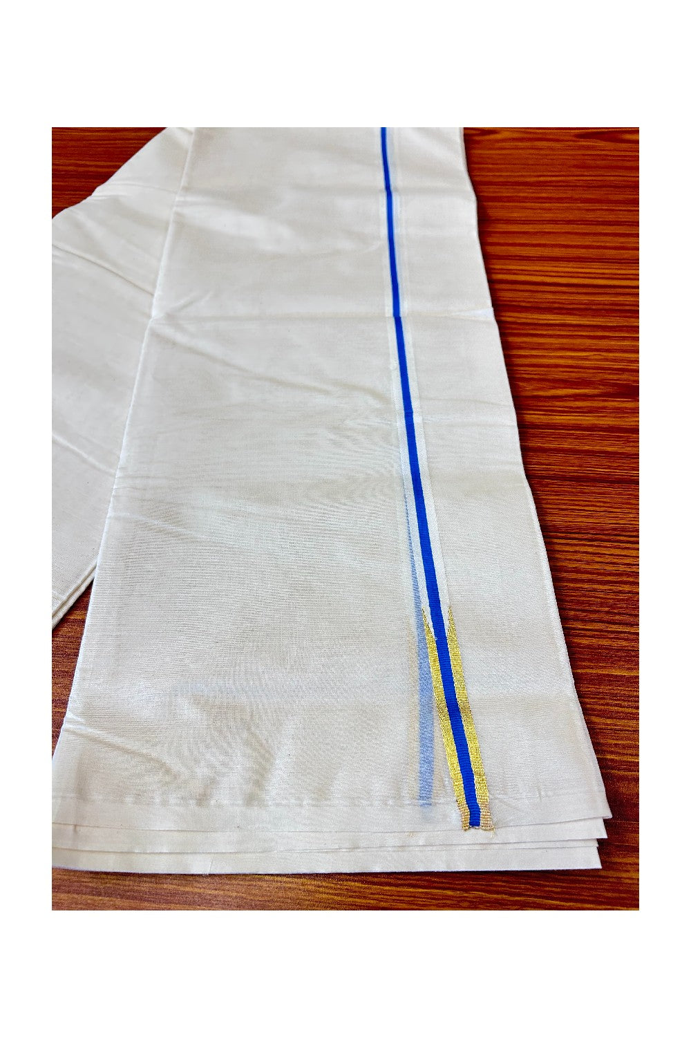 30% Discount New!! KaithariKada Balaramapuram 100% Cotton Double Off white - (Unbleached) - Mundu/Dhoti - 100x100 - 1.5cm Puliyilakkara Chutty Gold Kasvu Electric Blue kara - 24