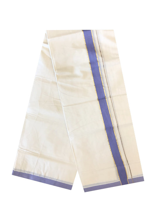 10% Discount KaithariKada Balaramapuram 100% Cotton Double Off white - (Unbleached) -Mundu/Dhoti-100X100- 2 inch Gold Kasav & Violet Kara- 16.