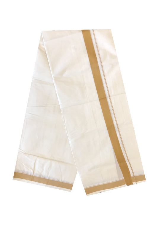 10% Discount! KaithariKada Balaramapuram 100% Cotton Double Off white - (Unbleached) - Mundu/Dhoti-100X100 - 1.75 inch Sand Brown Kara- 18.