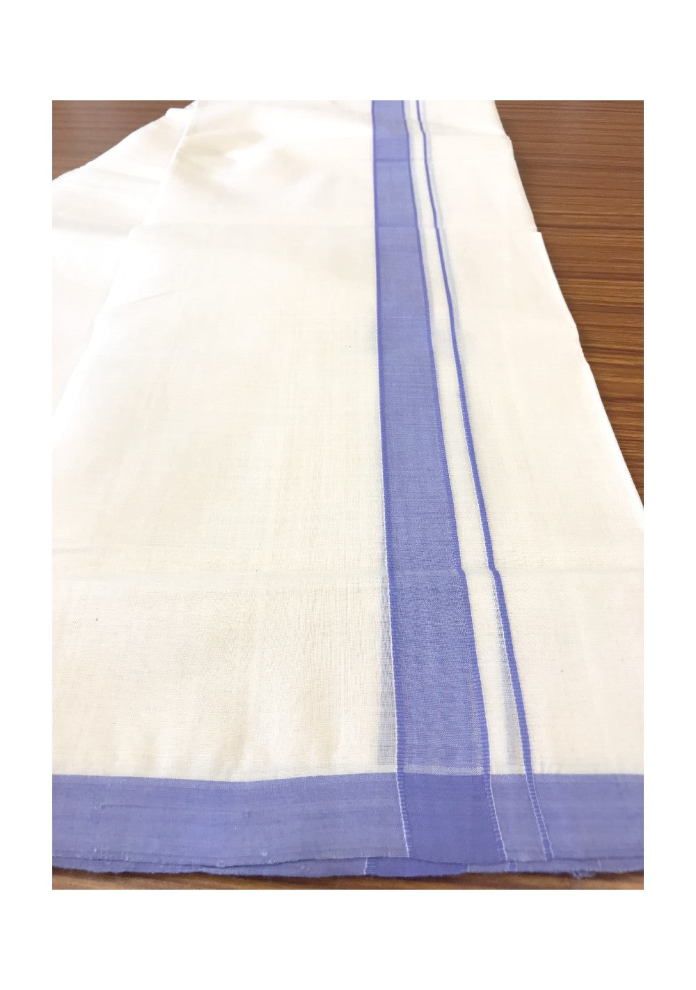 25% DISCOUNT! KaithariKada HANDLOOM Millpaav Balaramapuram 100% Cotton Double Off white (Unbleached) Mundu/Dhoti-100X100- 1.5 inch Violet Kara-19.