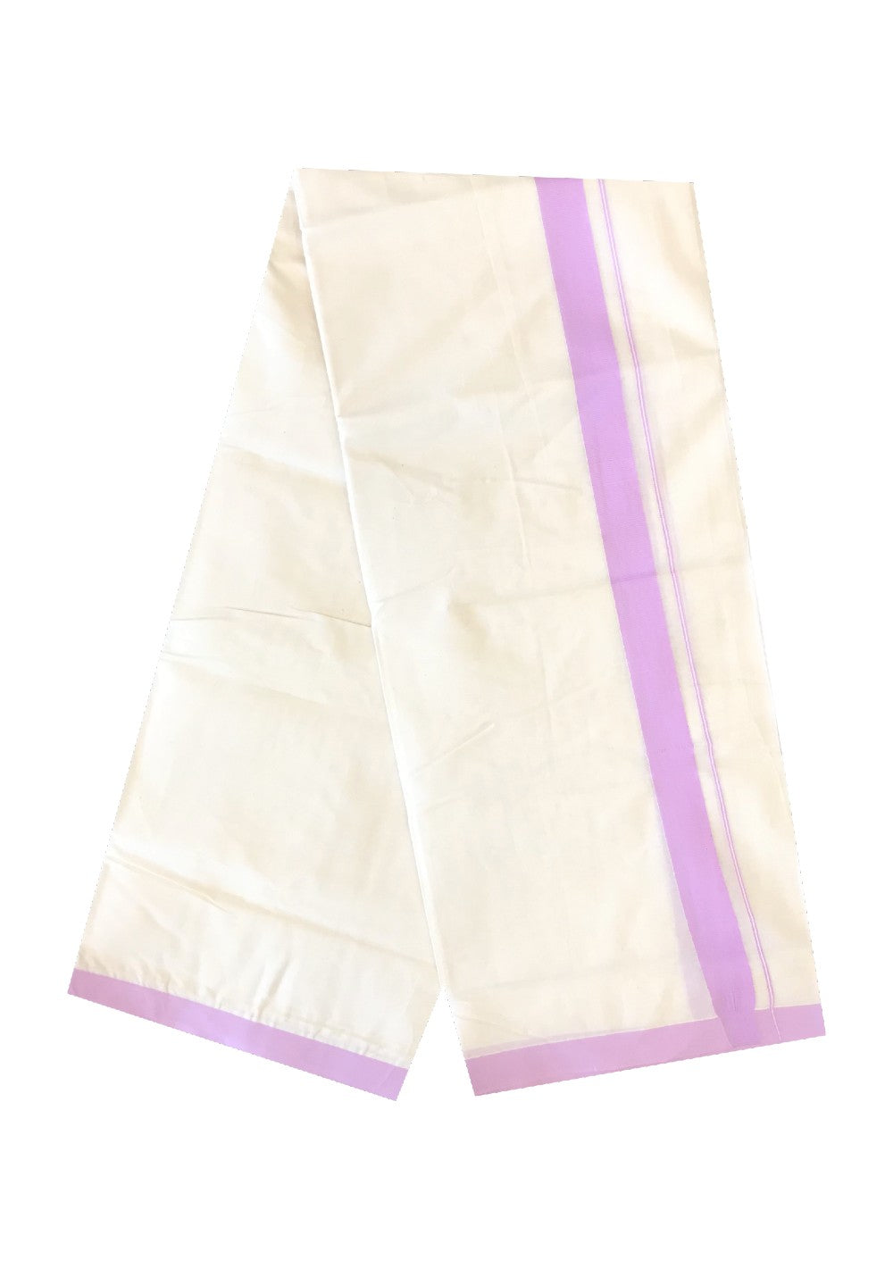10% DISCOUNT! KaithariKada Balaramapuram 100% Cotton Double Off white - (Unbleached) - Mundu/Dhoti-100X100 - 1.75 inch Lavender Violet Kara- 22.
