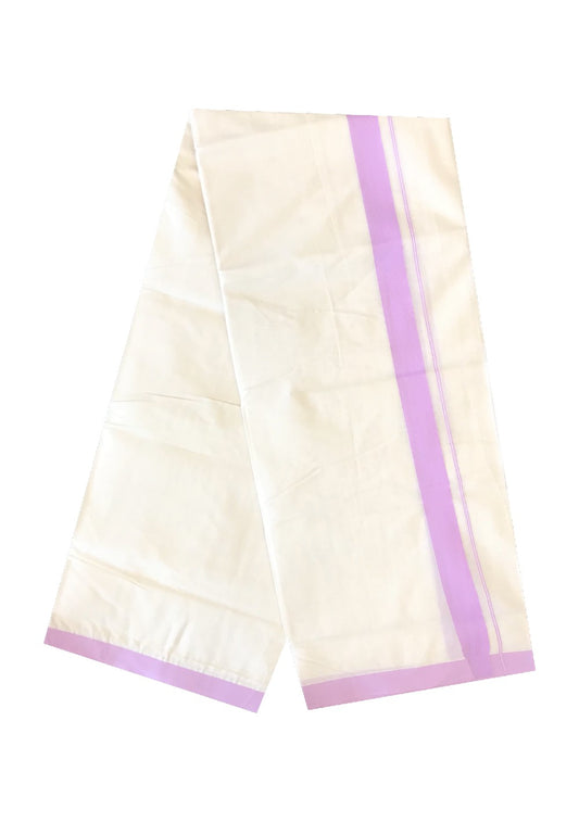 10% Discount! KaithariKada Balaramapuram 100% Cotton Double Off white - (Unbleached) - Mundu/Dhoti-100X100 - 1.75 inch Lavender Violet  Kara- 22.