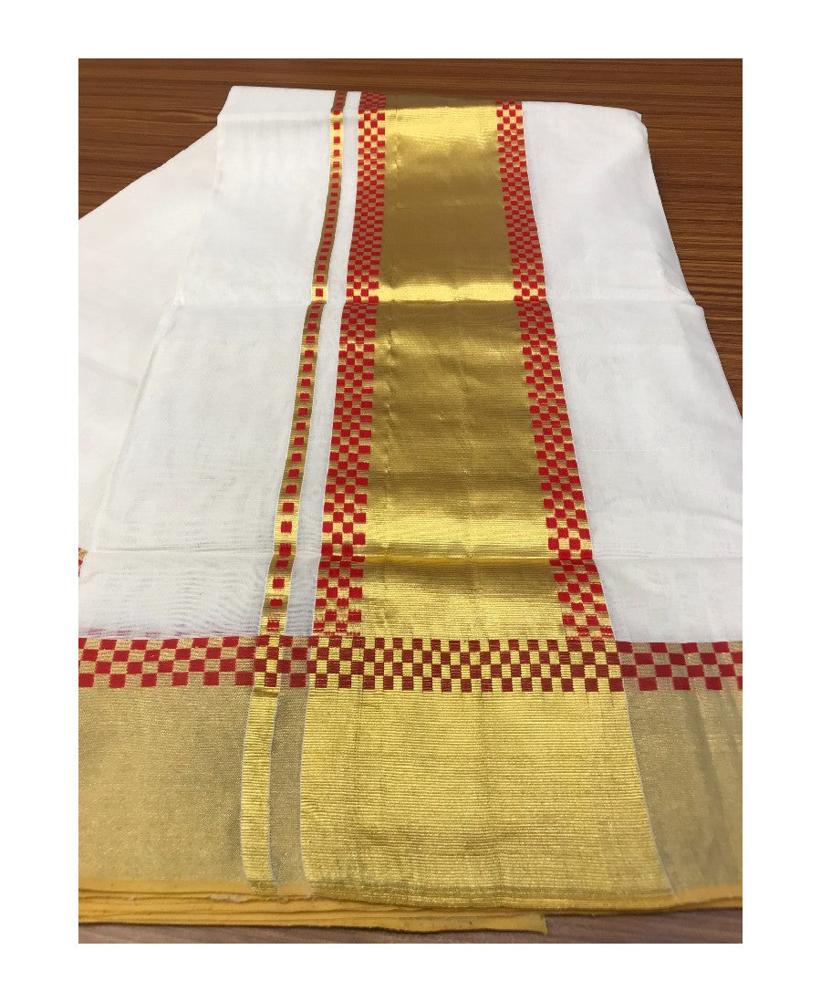 KaithariKada HANDLOOM UNAKKUPAAV Balaramapuram Kerala Saree for Women- 100% PURE Cotton- 6 Inch Red & Gold Kasavu Kara - 5 .