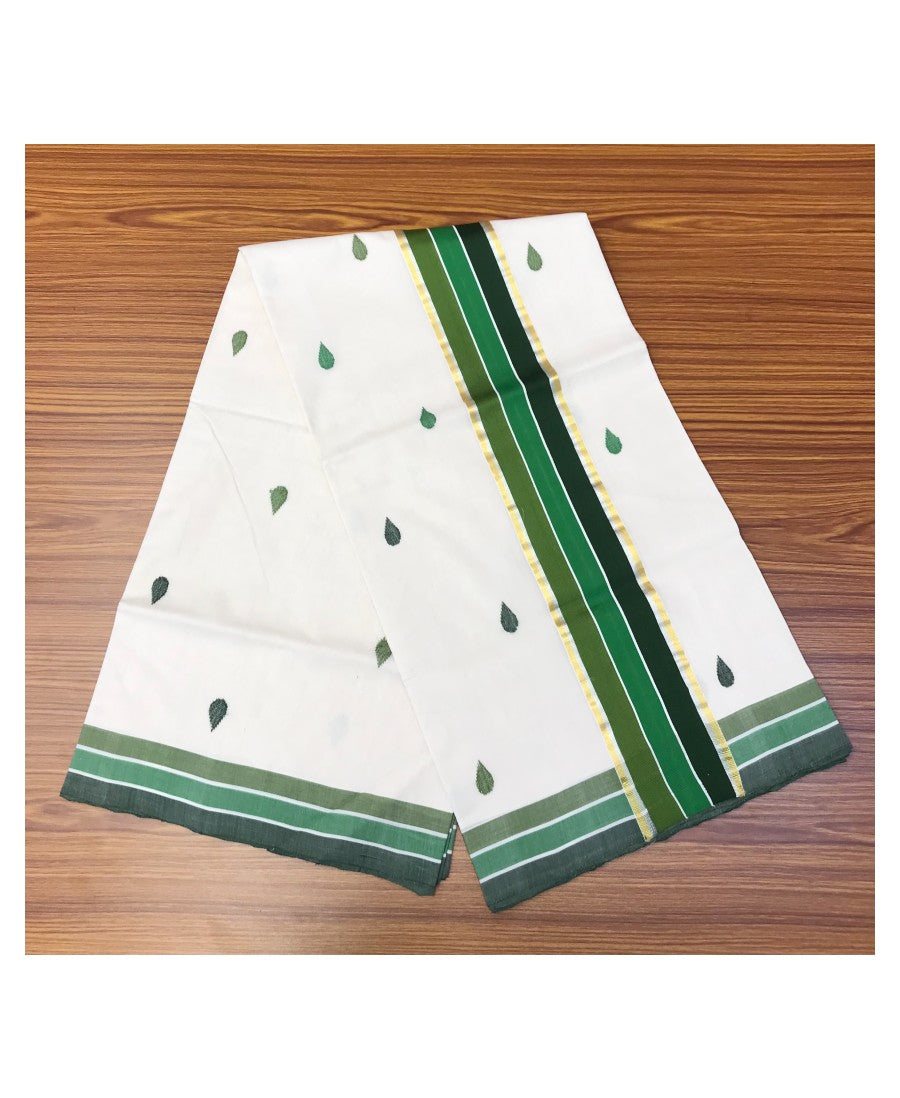 20% Discount KaithariKada HANDLOOM UNAKKUPAAV Balaramapuram Kerala Saree for Women- 100% PURE Cotton - 3.75 Inch Green Silver & Kasavu Stripes Kara - 16