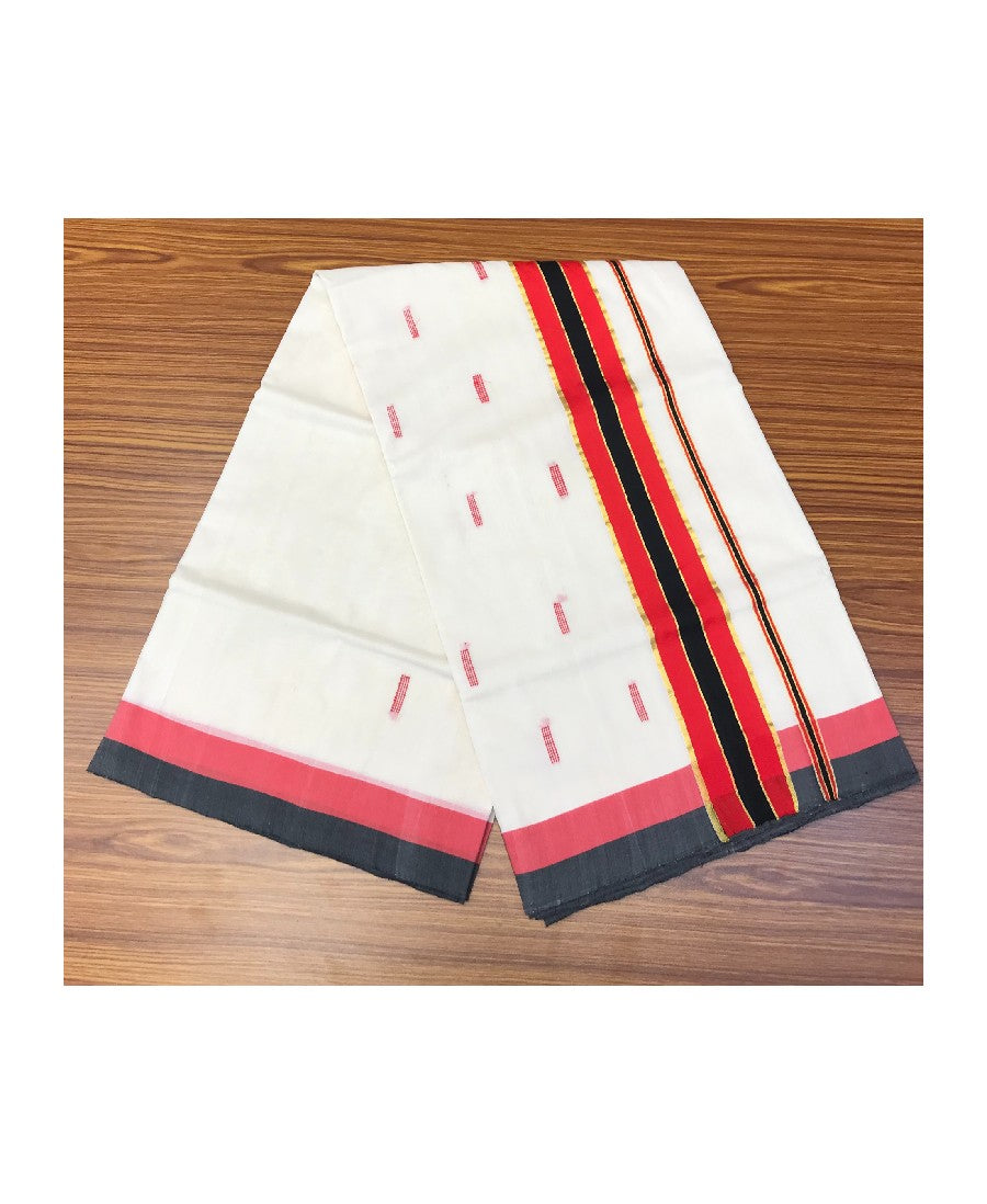 20% Discount KaithariKada HANDLOOM UNAKKUPAAV Balaramapuram Kerala Saree for Women - 100% PURE Cotton - 4.5 Inch Red & Black Kasavu Kara - 17 .