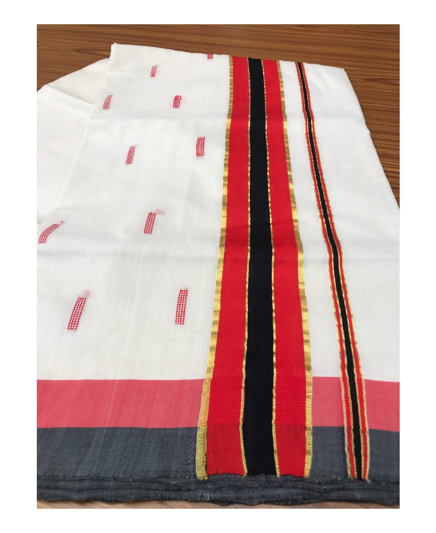 20% Discount KaithariKada HANDLOOM UNAKKUPAAV Balaramapuram Kerala Saree for Women - 100% PURE Cotton - 4.5 Inch Red & Black Kasavu Kara - 17 .