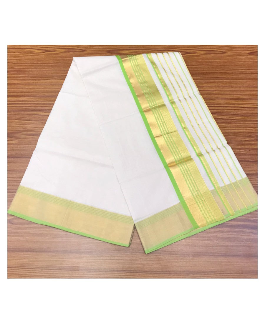 KaithariKada HANDLOOM UNAKKUPAAV Balaramapuram Kerala Saree for Women- 100% PURE Cotton - 4.75 Inch Parrot Green & Kasavu Kara - 21.