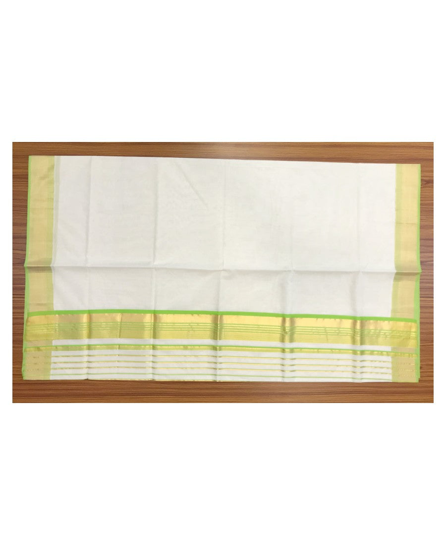 KaithariKada HANDLOOM UNAKKUPAAV Balaramapuram Kerala Saree for Women- 100% PURE Cotton - 4.75 Inch Parrot Green & Kasavu Kara - 21.