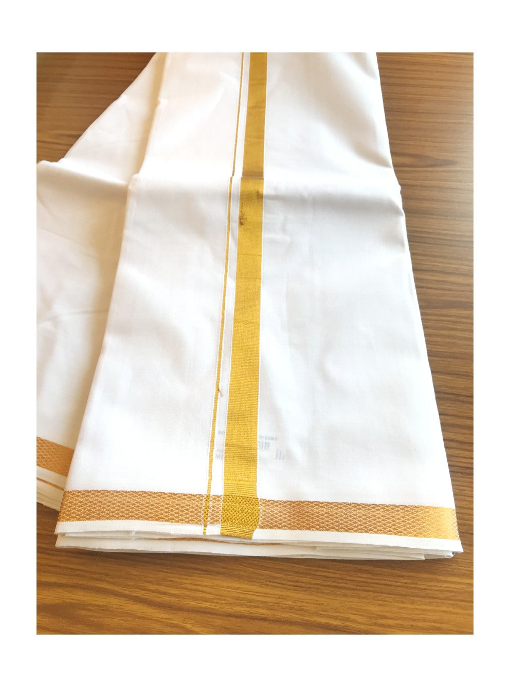 10% DISCOUNT! KaithariKada Cotton PURE White - 80% Cotton Body & 20% Polyester - 80x80 thread - NORTH INDIAN ATTACHED GAMCHA - 9X5 Dhoti KASAVU - 1. inch Border.