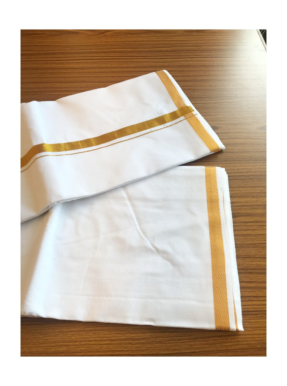 10% DISCOUNT! KaithariKada Cotton PURE White - 80% Cotton Body & 20% Polyester - 80x80 thread - NORTH INDIAN ATTACHED GAMCHA - 9X5 Dhoti KASAVU - 1. inch Border.