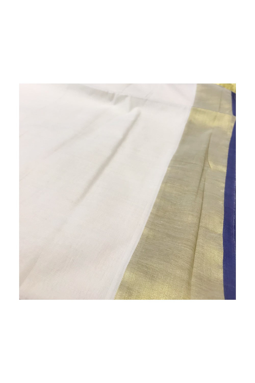 20% Discount Kaitharikada Kerala Saree - Cotton Kasavu Saree 4 Inch  Pallu - Blue Kasavu Kara  - 2