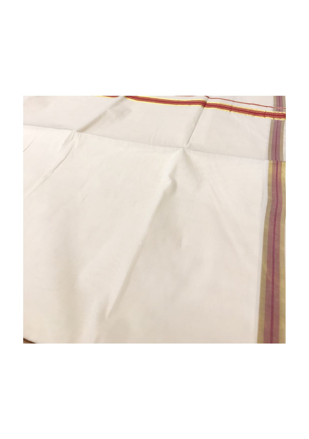 20% Discount Kaitharikada Kerala Saree - Cotton Kasavu Saree 2.25 Inch  Pallu - Red & Kasavu Stripes - 25.