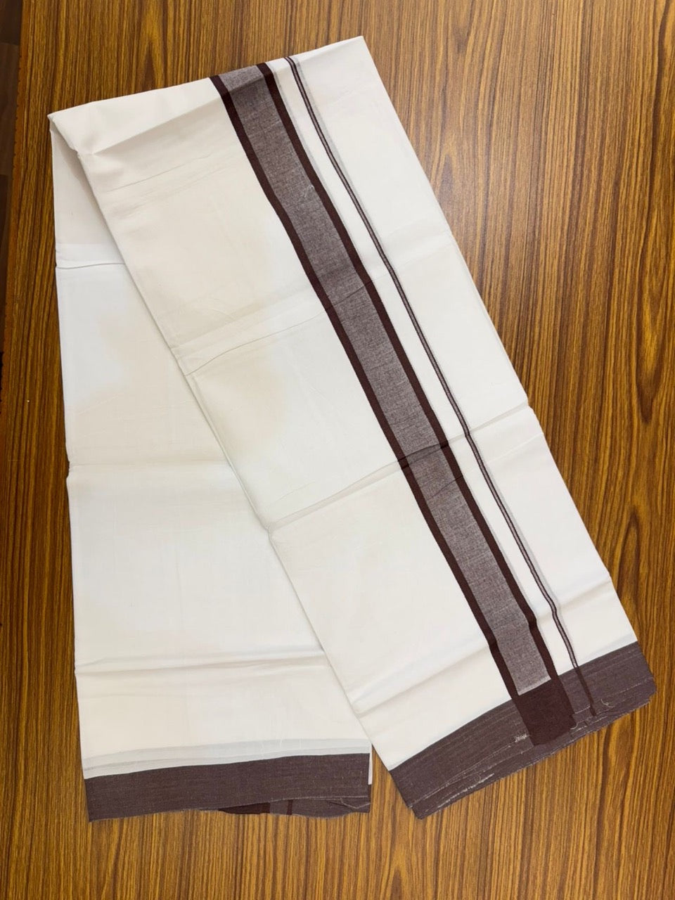 20% Discount ! KaithariKada Balaramapuram 100% Cotton Double Pure white Mundu/Dhoti- 100x80 - 1.75 inch Dark Brown shaded Kara - 3.90mtr ( 8 muzham) - 31 KK5251 PMC