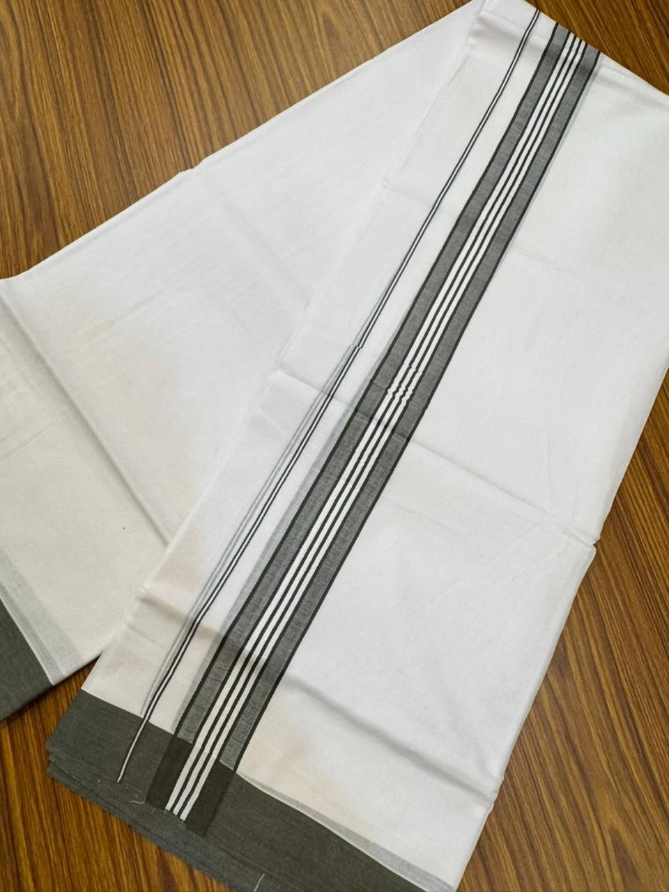 20% Discount ! KaithariKada Balaramapuram 100% Cotton Double Pure white Mundu/Dhoti- 100x80 - 1.75 inch Sage Green shaded striped Kara - 3.90mtr ( 8 muzham) - 29 KK5251 PMC