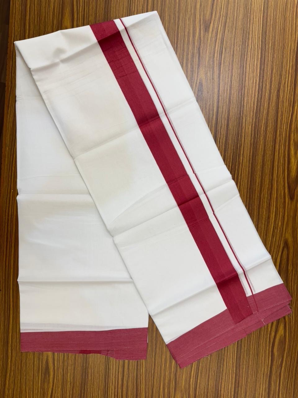 20% Discount ! KaithariKada Balaramapuram 100% Cotton Double Pure white Mundu/Dhoti- 100x80 - 1.75 inch Magenta Pink Kara - 3.90mtr ( 8 muzham) - 35 KK5251 PMC