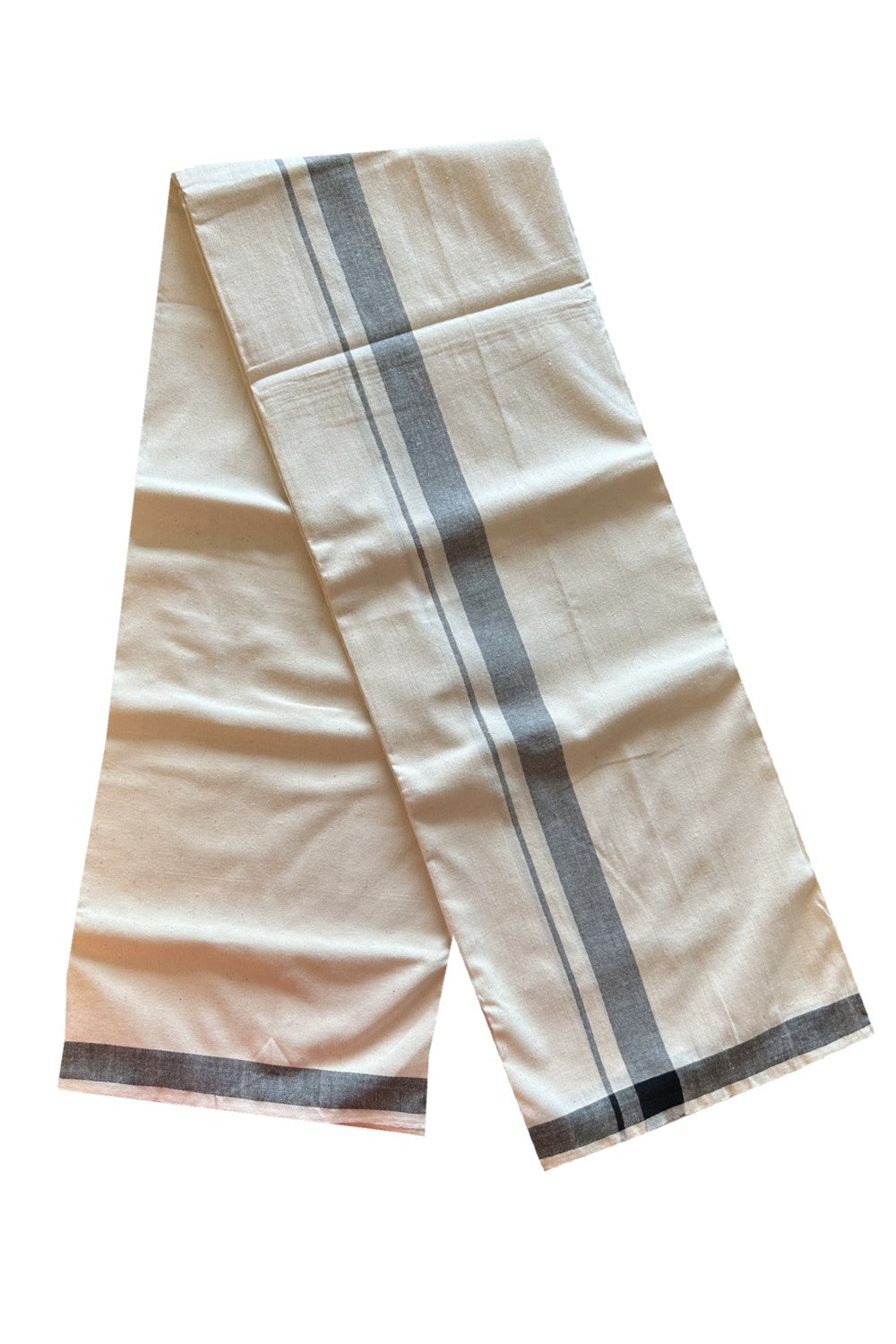25% Discount!! KaithariKada 100% Cotton Balaramapuram HANDLOOM off white (Unbleached) Single Mundu/Dhoti - 2 inch Red Border (2 meter / 4 muzham) - KK2DOT550