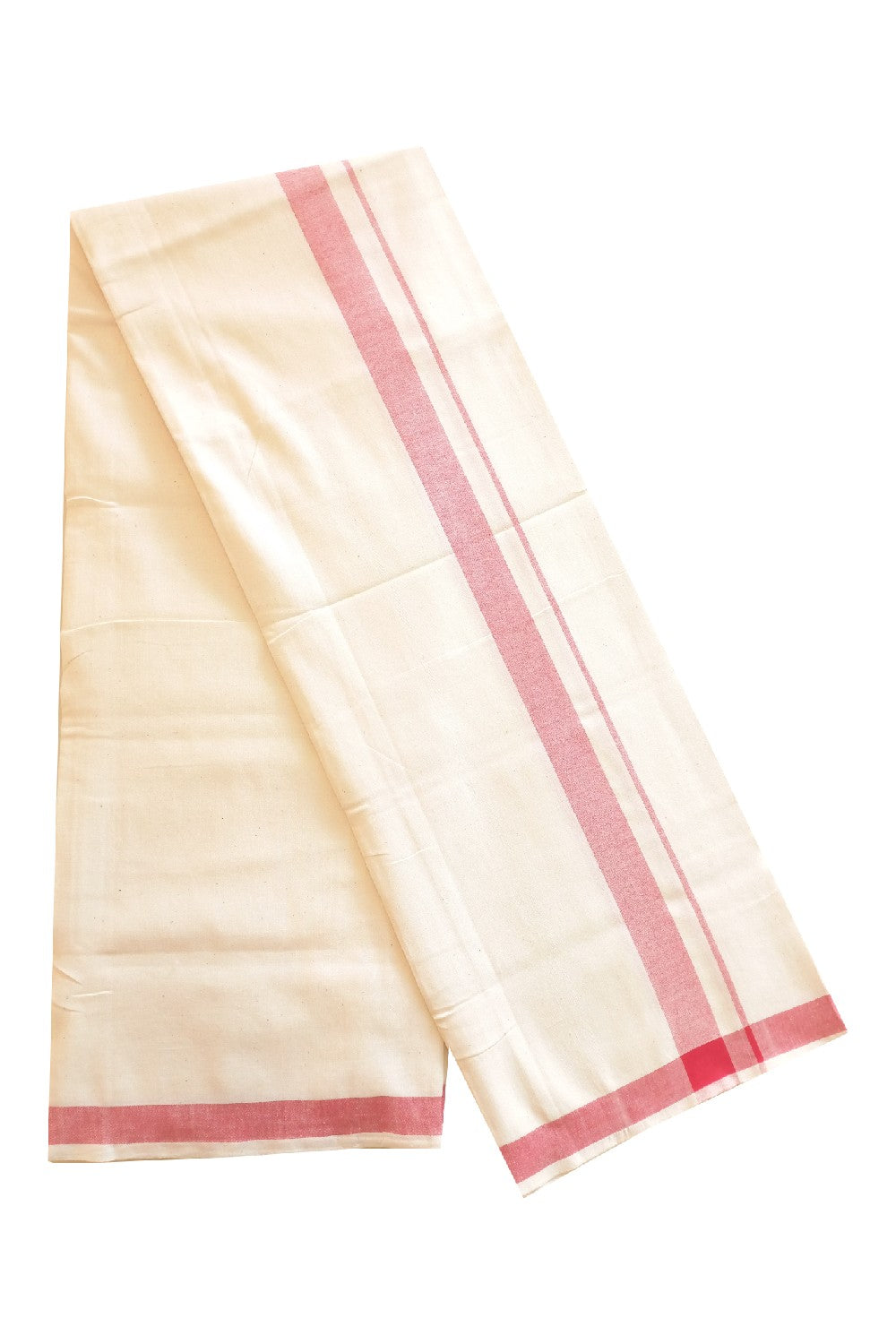 25% Discount!! KaithariKada 100% Cotton Balaramapuram HANDLOOM off white (Unbleached) Single Mundu/Dhoti - 2 inch Red Border (2 meter / 4 muzham) - KK2DOT550