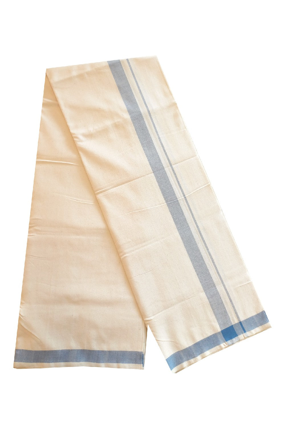 25% Discount!! KaithariKada 100% Cotton Balaramapuram HANDLOOM off white (Unbleached) Single Mundu/Dhoti - 2 inch Red Border (2 meter / 4 muzham) - KK2DOT550