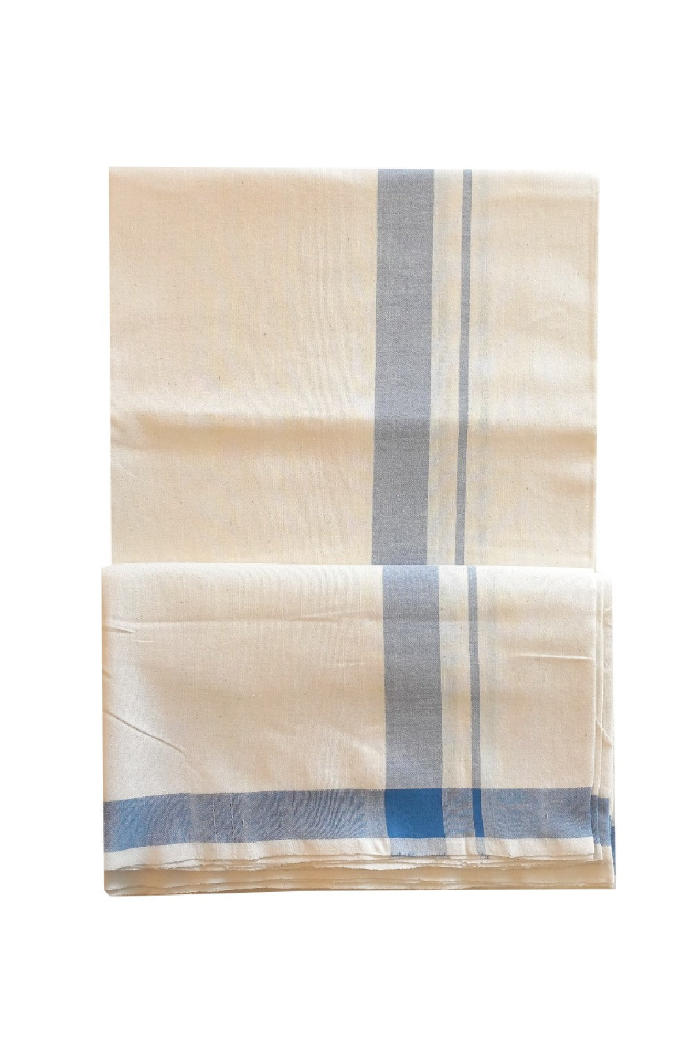 25% Discount!! KaithariKada 100% Cotton Balaramapuram HANDLOOM off white (Unbleached) Single Mundu/Dhoti - 2 inch Red Border (2 meter / 4 muzham) - KK2DOT550