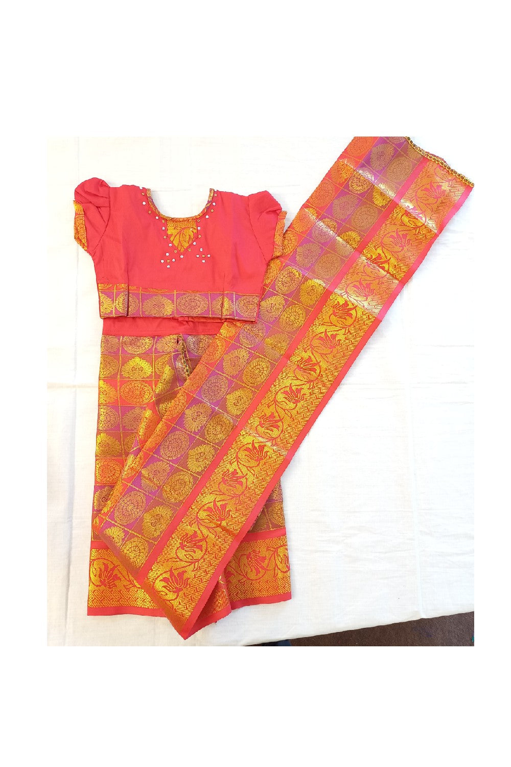 15% Discount Kaitharikada - Traditional South Indian Kids Saree- Red & Brown colour saree - Size (24).