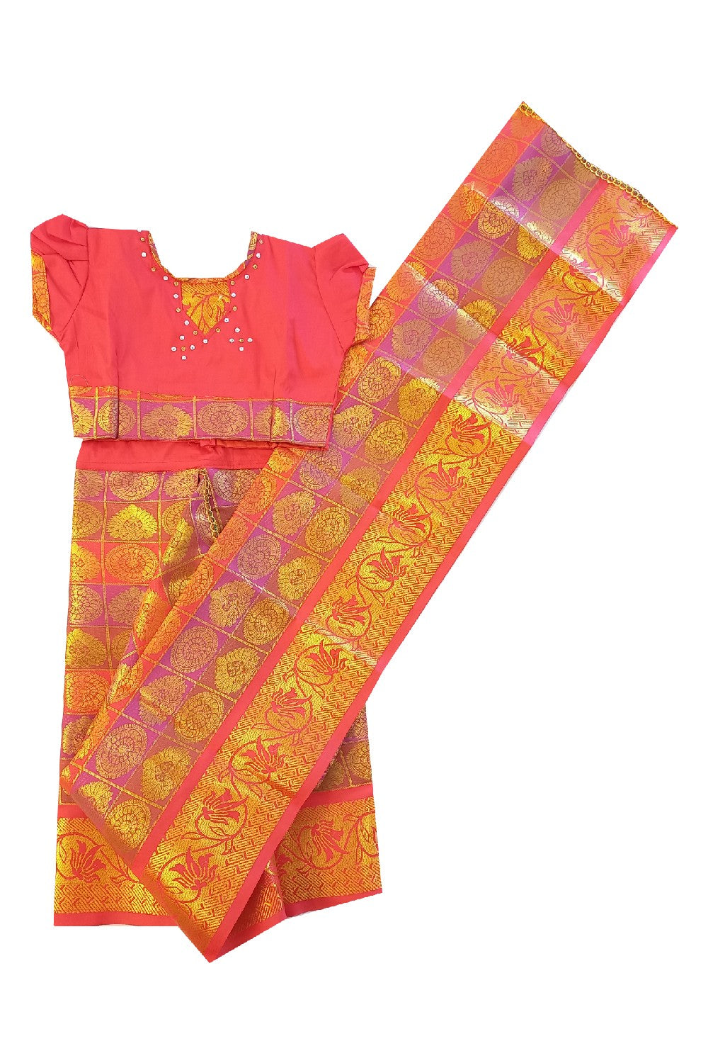 15% Discount Kaitharikada - Traditional South Indian Kids Saree- Red & Brown colour saree - Size (24).