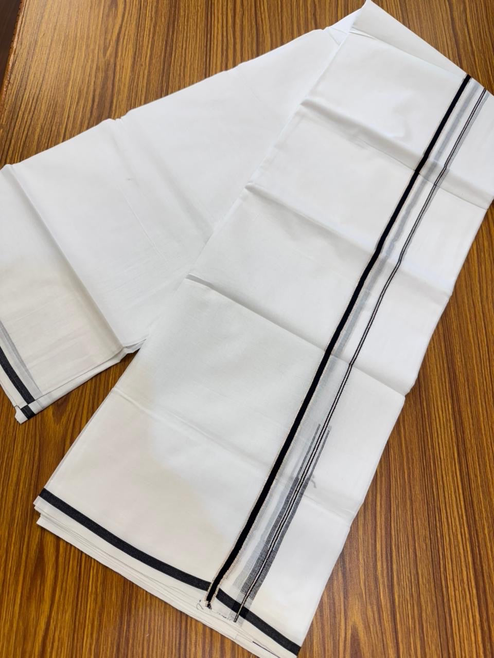 20% Discount ! Kaitharikada Balaramapuram 100% Cotton Pure White Double Mundu/Dothi - 100x80 - 1 cm Puliyilakkara Silver Kasav & Black Chutty Kara 4 mtr (8.5 muzham) - 62 KK5255 VAS