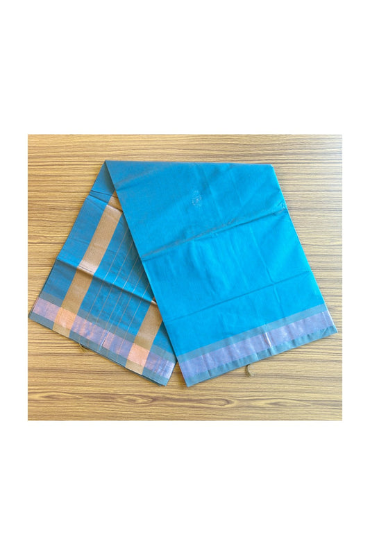KaithariKada- Balaramapuram Saree - 100% PURE Cotton Silk - Blue Green Shaded & Copper Kasavu Design -1KK1005PAN.