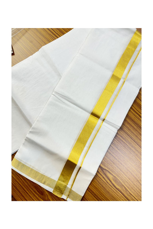 25% DISCOUNT! KaithariKada HANDLOOM Unakkupaavu Balaramapuram - 100% Cotton Double Pure White - Mundu/Dhoti - 100x100  2inch  Gold Kasavu Kara  - 1KK409SOM