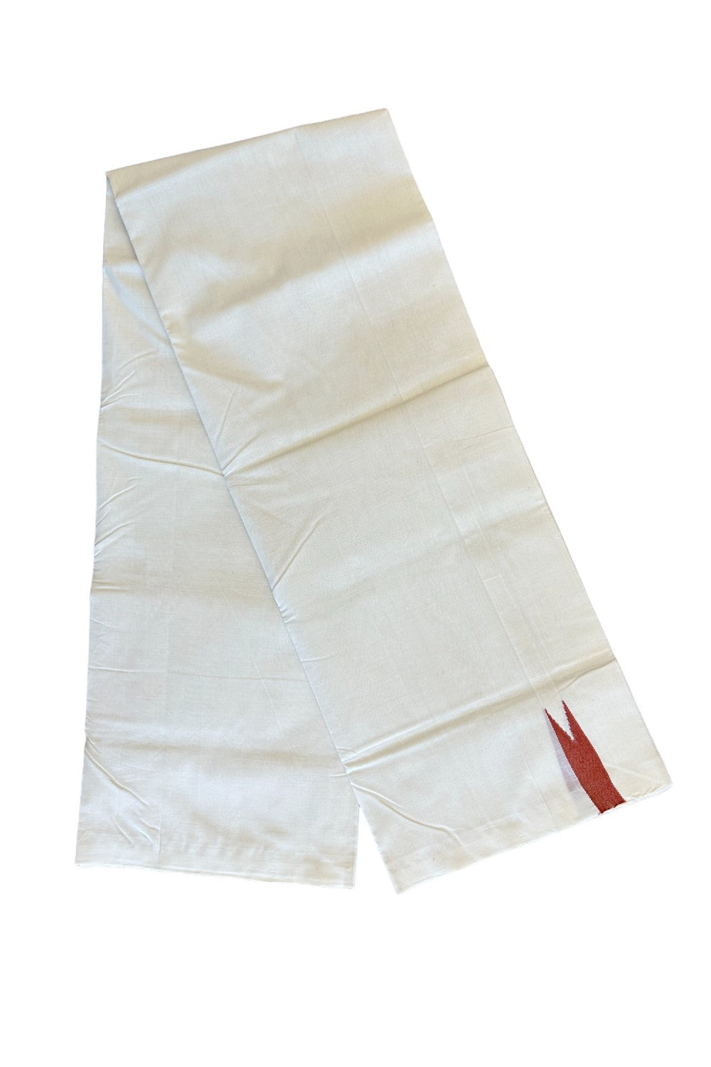 30% DISCOUNT!! KaithariKada HANDLOOM Unakkupaav Balaramapuram - 100% PURE Cotton OFF White (Unbleached) Double Mundu/Dothi -0.75inch  White kara Dark Brick Red puliyilakkara Chutty - 1KK420RAM