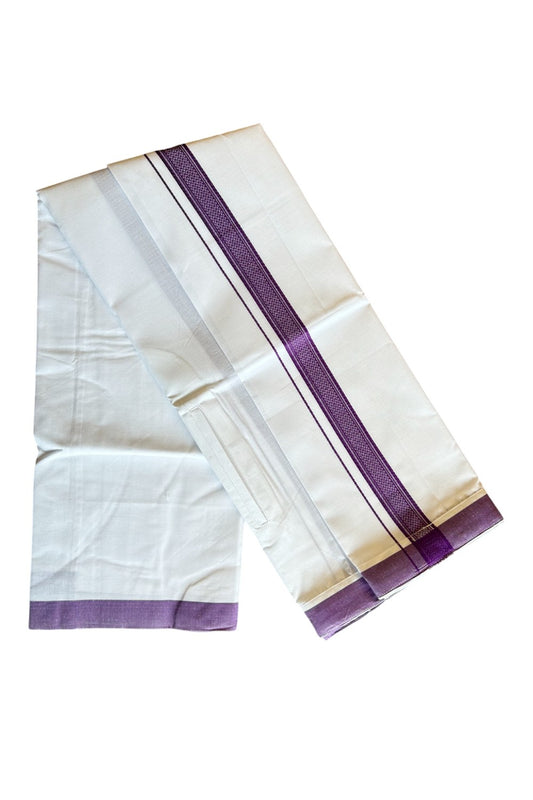 KaithariKada Balaramapuram COTTON SINGLE PURE WHITE VELCRO Mundu/Dhoti- 1.75inch Violet kara (2 metre / 4 muzham) - 1KK485SRI