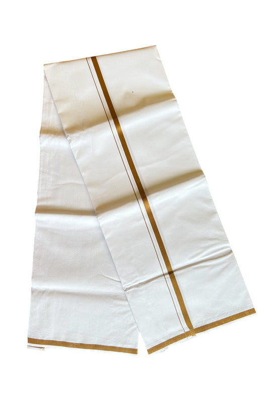 KaithariKada 100% Cotton PURE WHITE SINGLE Mundu/Dhoti- 40X40 Sand Brown 2.cm Kara (2 meter / 4 muzham)  - 1KK487KK