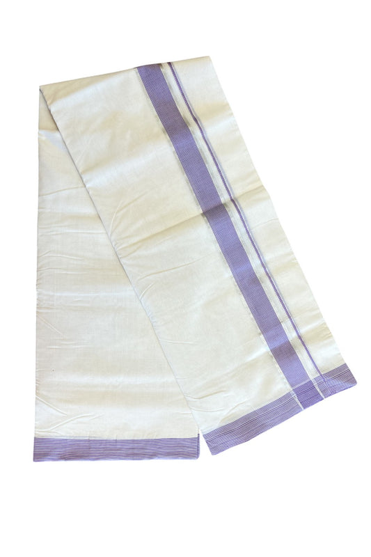 30% DISCOUNT!! KaithariKada HANDLOOM UNAKKUPAAV Balaramapuram - 100% PURE Cotton OFF White Double - (Unbleached) Mundu/Dothi - 2.25 inch Lavender & Silver Stripes Kara 4.5 Meters (10 Muzham) - 1KK5041SOM