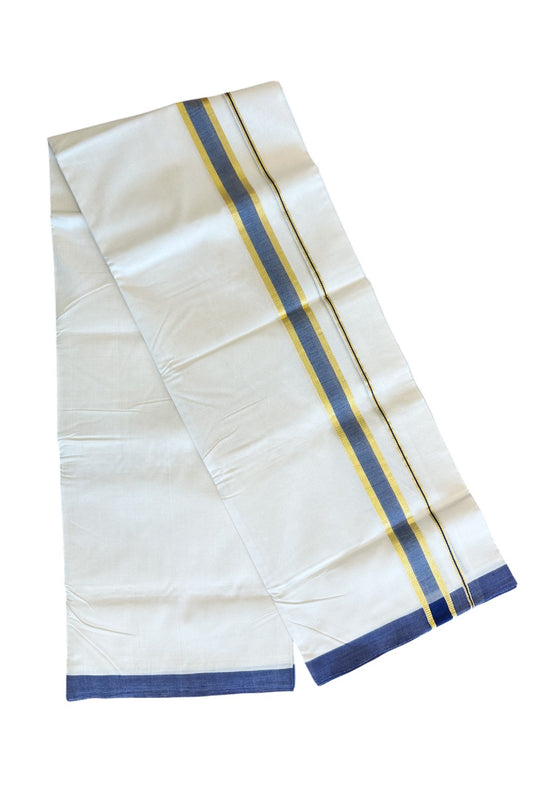 30% Discount KaithariKada HANDLOOM Unakkupaav Balaramapuram - 100% PURE Cotton Off White (Unbleached) - 100x100 Double Mundu/Dhoti -  1.inch Gold Kasavu Navy Blue Kara- 89