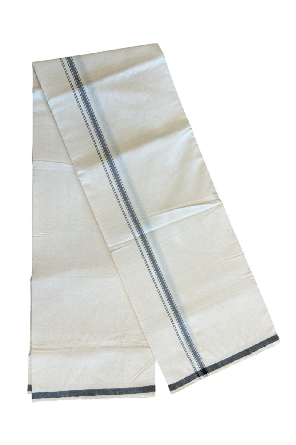 30% Discount ! KaithariKada 100% Cotton Balaramapuram HANDLOOM Off white (Unbleached) Single Mundu/Dhoti - 0.75 inch (2 meter / 4 muzham) Ash Black Kara - 2.