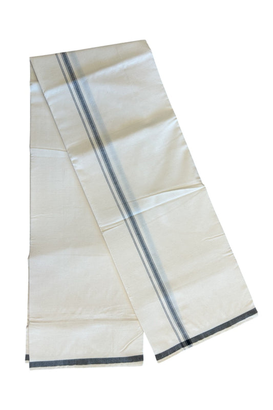 30% Discount ! KaithariKada 100% Cotton Balaramapuram HANDLOOM Off white (Unbleached) Single Mundu/Dhoti - 0.75 inch (2 meter / 4 muzham) Ash Black Kara - 2.