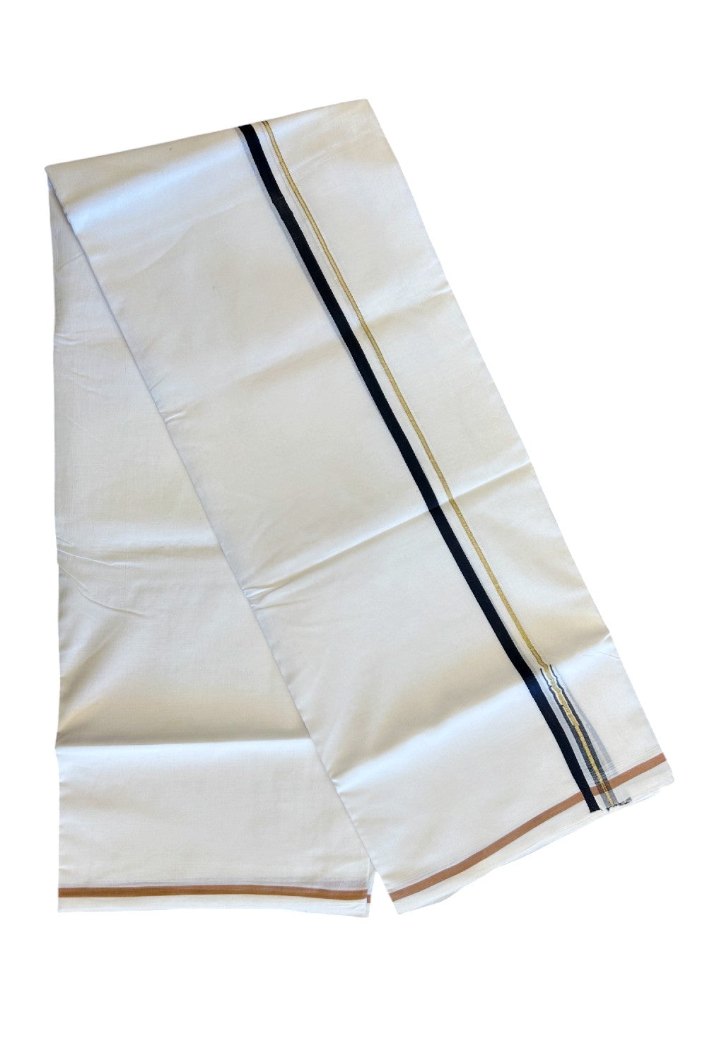 8% DISCOUNT!! KaithariKada Balaramapuram 100% Cotton PURE WHITE Double Mundu/Dhoti - 100x100  Puliyilakkara kasavu Black chutty - 1KK5067KK