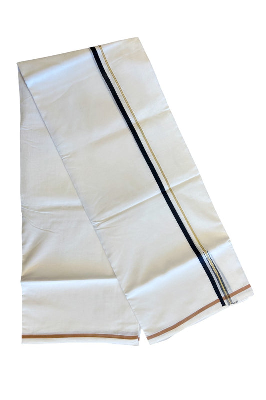 8% DISCOUNT!! KaithariKada Balaramapuram 100% Cotton PURE WHITE Double Mundu/Dhoti - 100x100  Puliyilakkara kasavu Black chutty - 1KK5067KK