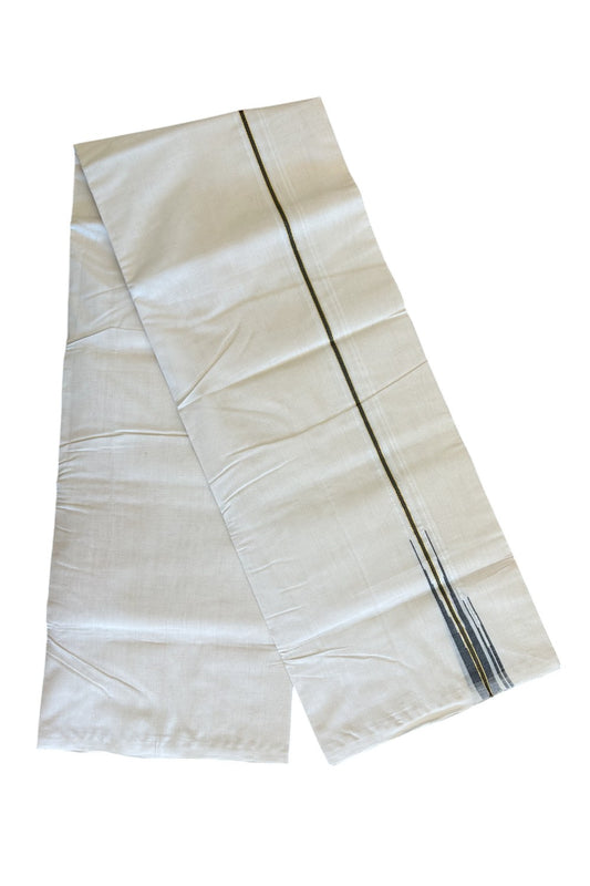30% DISCOUNT!! KaithariKada HANDLOOM MILLPAAV Balaramapuram - 100% PURE Cotton OFF White - (Unbleached) Double Mundu/Dothi - Kasavu & Black Double Chutty Puliyilakkara - 1KK506RAM