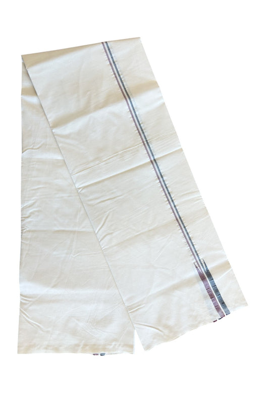 ADMK VESHTI 31% DISCOUNT ! KaithariKada Balaramapuram 100% COTTON SINGLE OFF WHITE (Unbleached) Mundu/Dhoti-100X100- 0.75 inch Puliyilakkara Maroon & Black Chutty Kara (2 metre / 4 muzham) - 1KK5087ASH