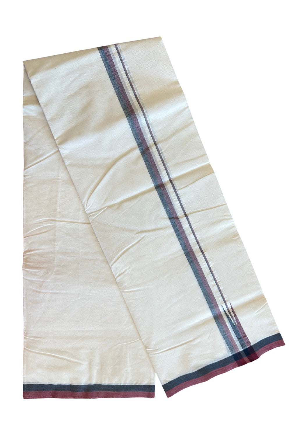 DMK Veshti - 23% Discount !! KaithariKada Balaramapuram Double Off white - (Unbleached) Mundu/Dhoti - 100X100 - 0.75 inch Puliyilakkara Maroon & Black Chutty Kara - 1KK5117ASH